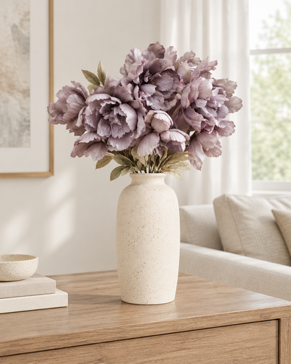 Smoky Mauve Artificial Peony Bunch styled in a ceramic vase on a console table (vase sold separately)