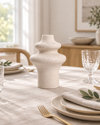 Cream Speckled Ceramic Stacked Bulb Vase on a dining table