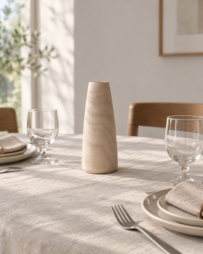 Tapered Natural Wood Vase on a dining table
