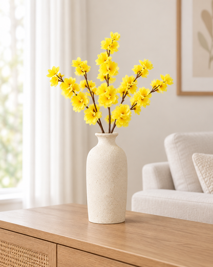 Yellow Artificial Blossom Branches styled in a ceramic vase on a console table (vase sold separately)