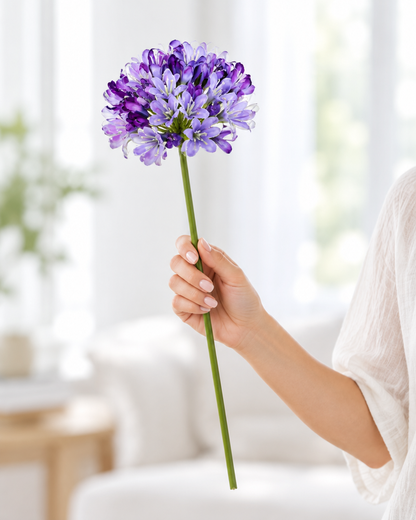 Purple Artificial Agapanthus Stem held in a hand