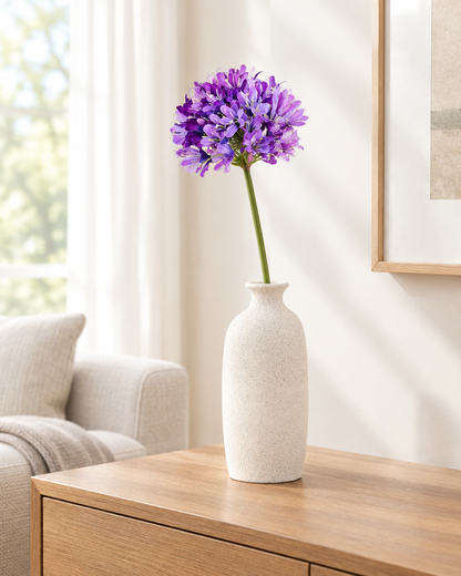 Purple Artificial Agapanthus Stem styled in a ceramic vase on a console table (vase sold separately)