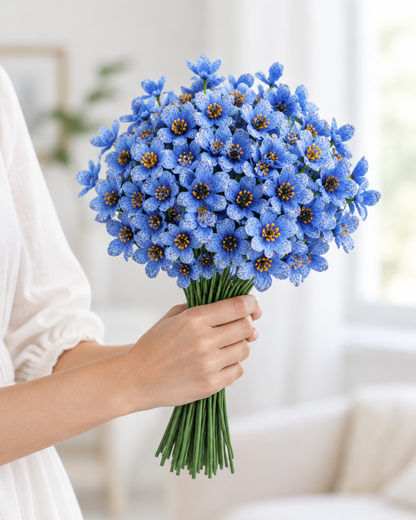 Blue Artificial Flower Bunch held in a hand