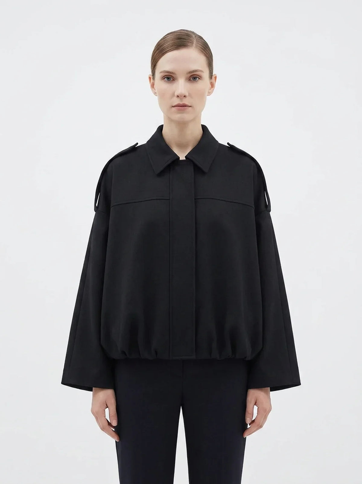 Women's Oversized Bomber Jacket Balloon Sleeve Cropped Zip-Up