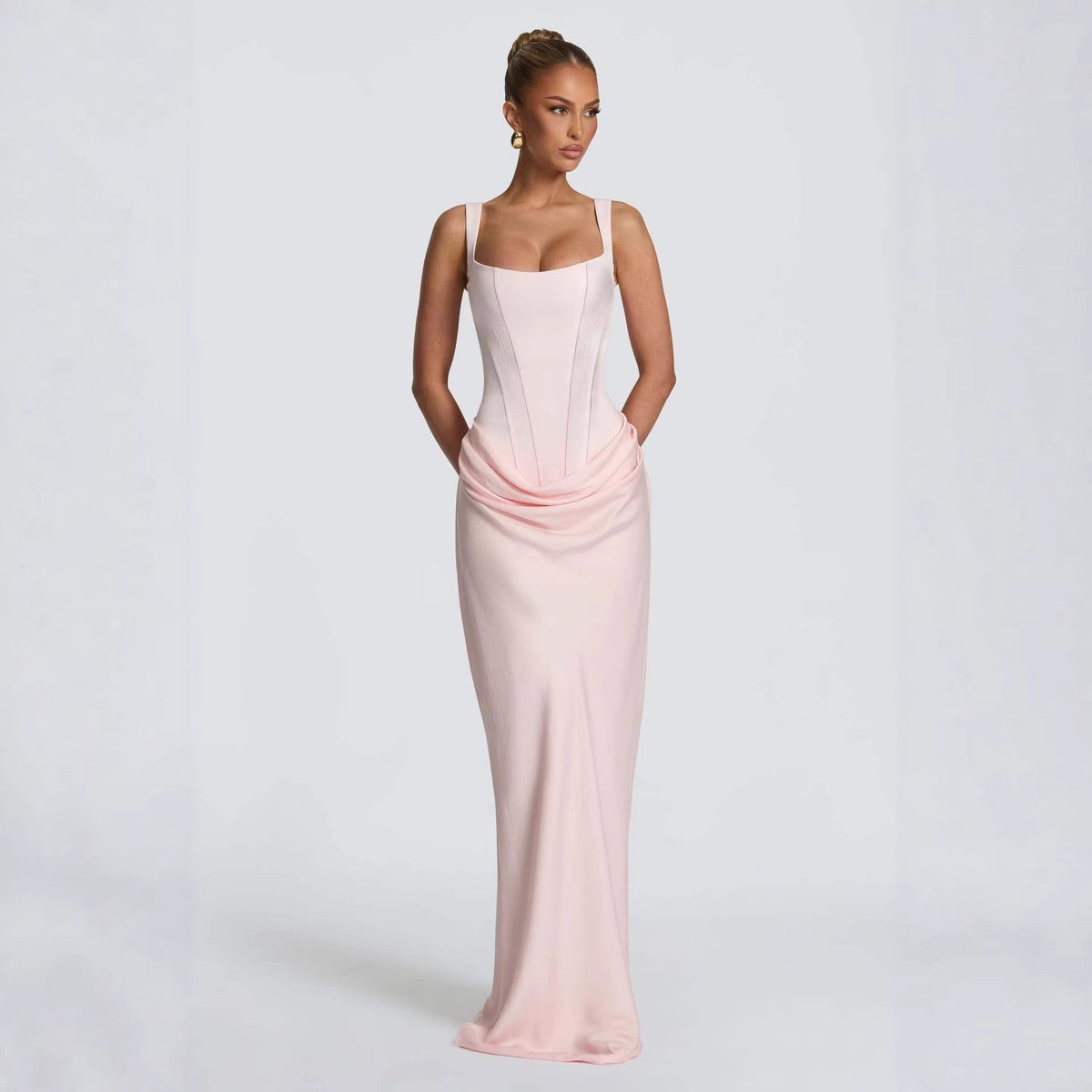 Women's Corset Maxi Dress Square Neck Ruched Mermaid Bodycon Formal Gown