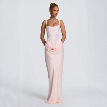 Women's Corset Maxi Dress Square Neck Ruched Mermaid Bodycon Formal Gown
