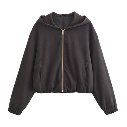 Women's Cropped Hooded Jacket and Wide-Leg Pants Set Loungewear Two-Piece