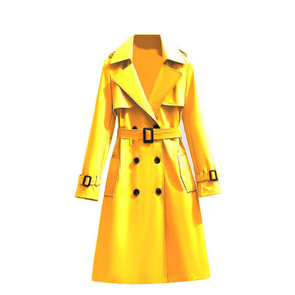 Women's Belted Trench Coat Double-Breasted Longline Classic Lapel