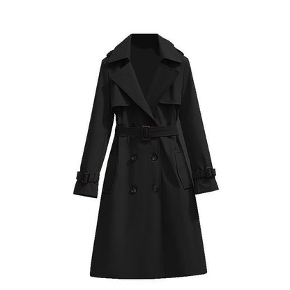 Women's Belted Trench Coat Double-Breasted Longline Classic Lapel