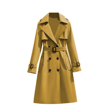 Women's Belted Trench Coat Double-Breasted Longline Classic Lapel