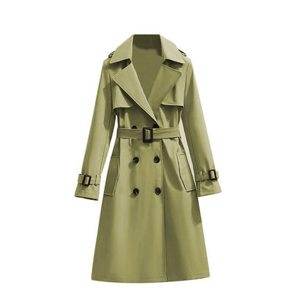 Women's Belted Trench Coat Double-Breasted Longline Classic Lapel