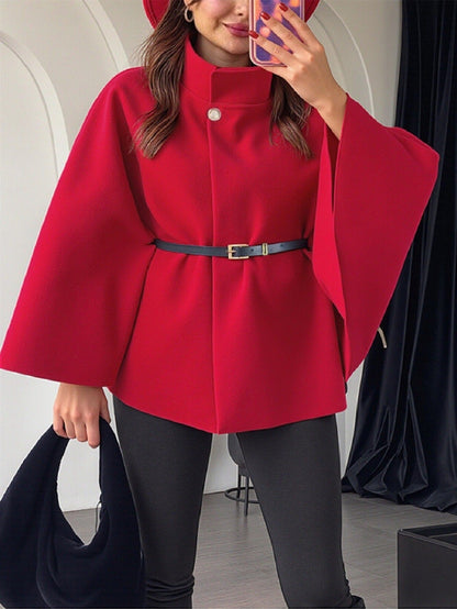Women's Belted Waist Elegant Cape Poncho Jacket