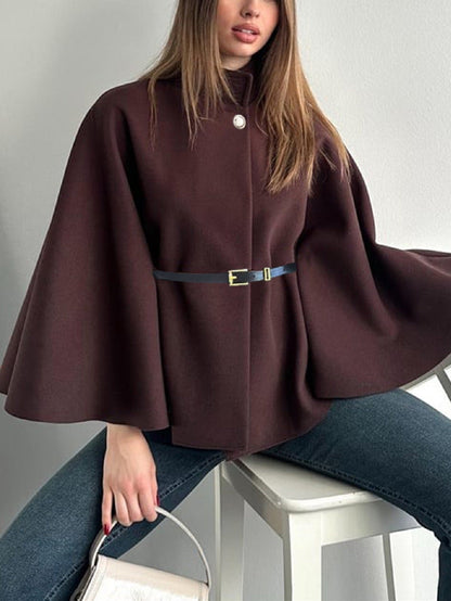 Women's Belted Waist Elegant Cape Poncho Jacket