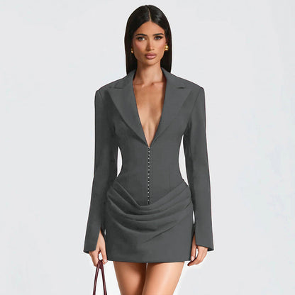 Women's Blazer Dress Tailored Long Sleeve Fitted Mini Dress