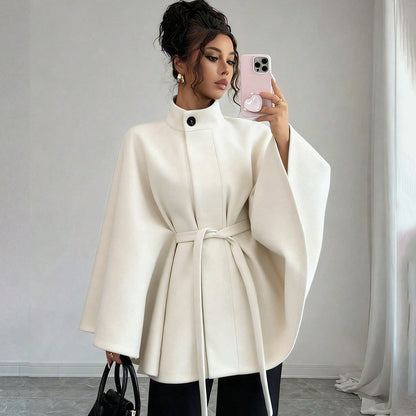 Women's Cape Sleeve Slim-Fit Stand Collar Wool Winter Coat