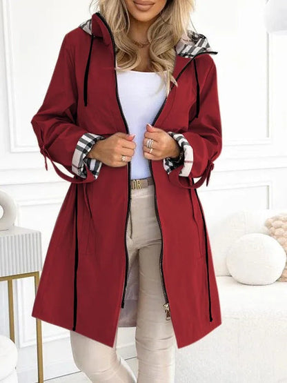 Women's Check-Lined Windbreaker Autumn Jacket