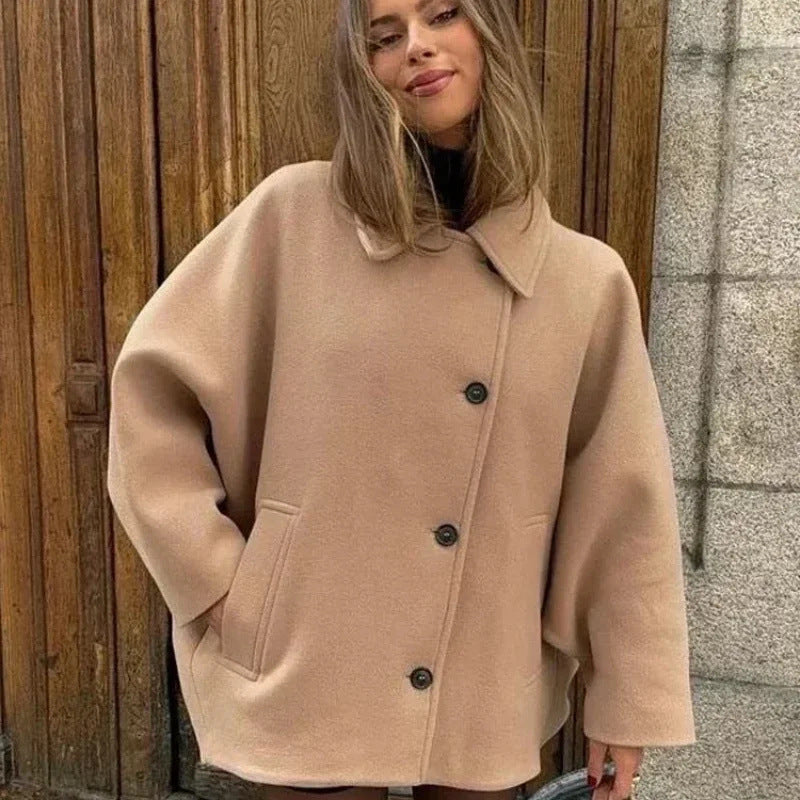Women's Lapel Loose Fit Long Woollen Winter Coat