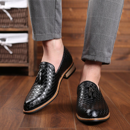 Men's Woven Leather Slip-On Loafer Autumn Shoes
