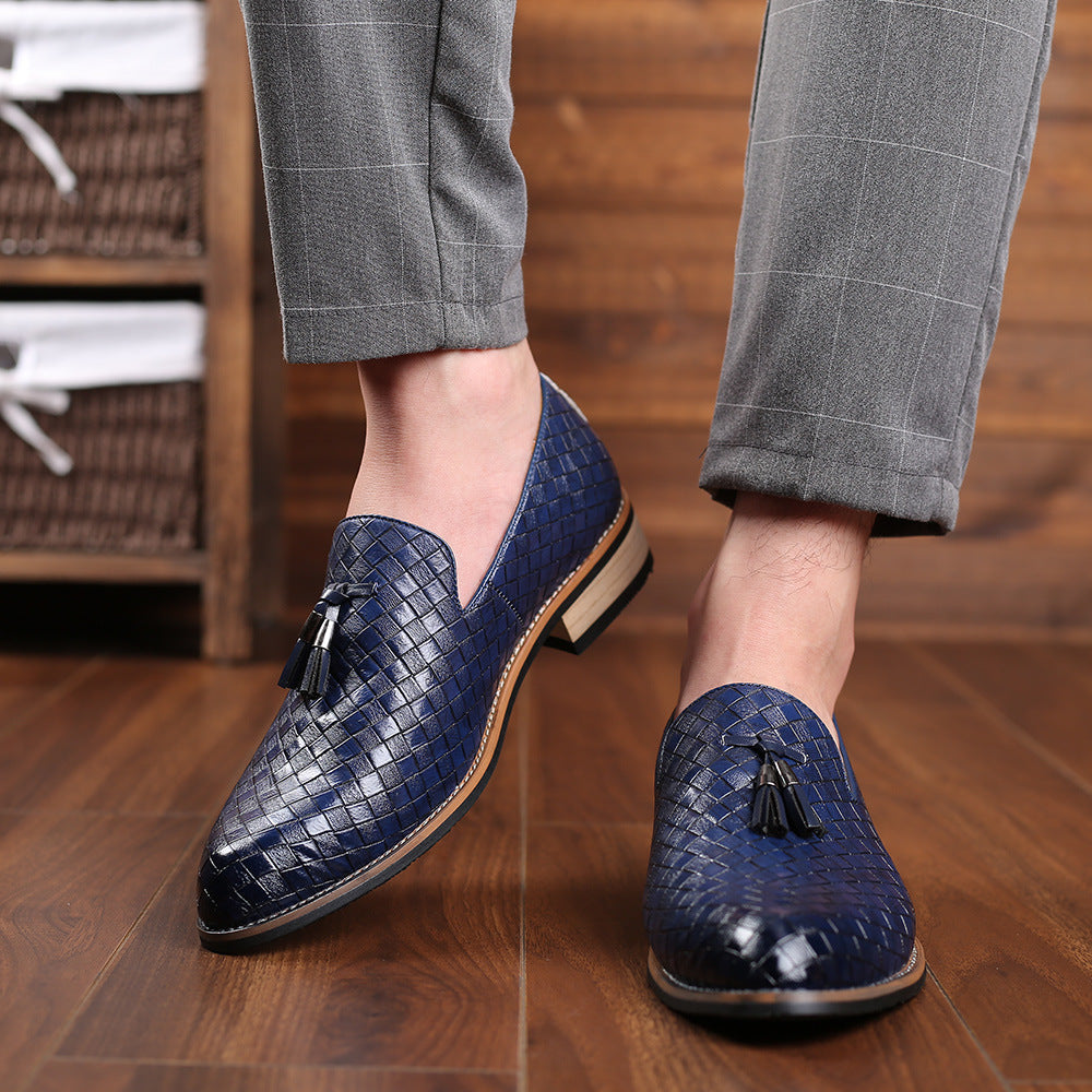 Men's Woven Leather Slip-On Loafer Autumn Shoes