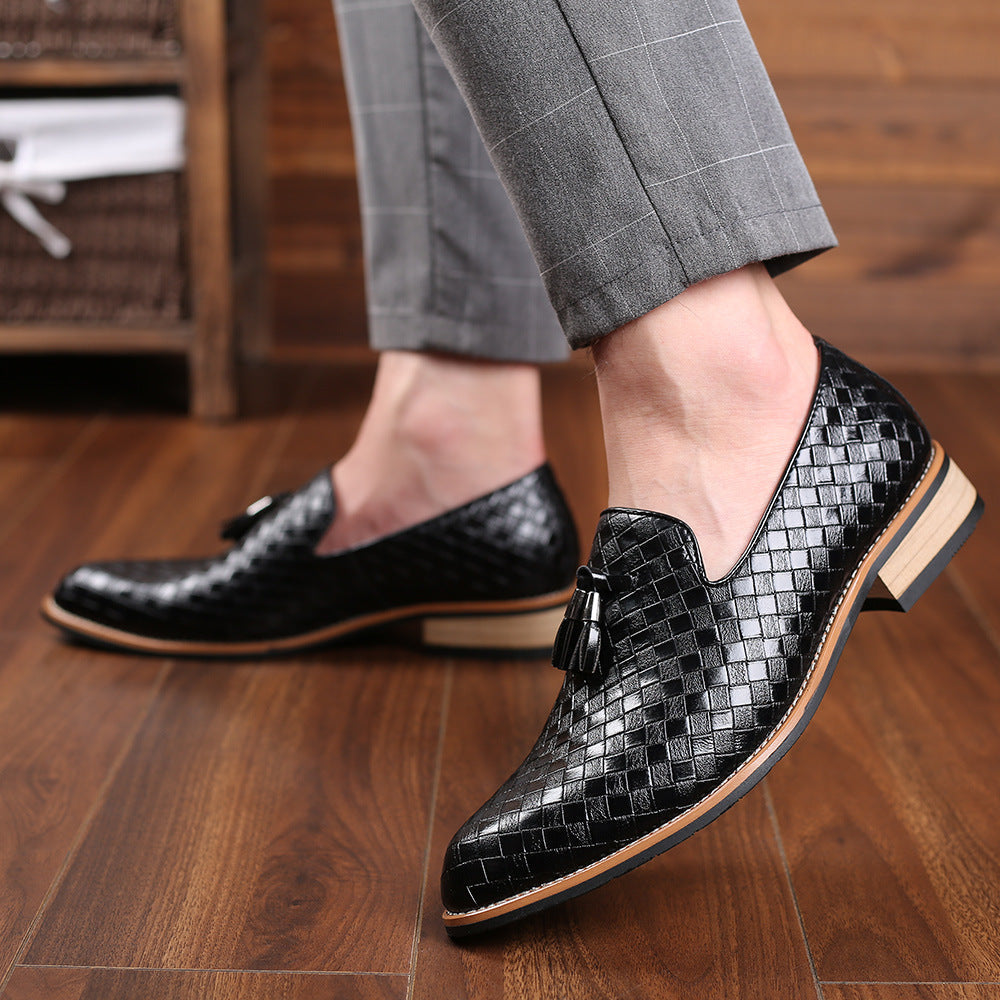Men's Woven Leather Slip-On Loafer Autumn Shoes