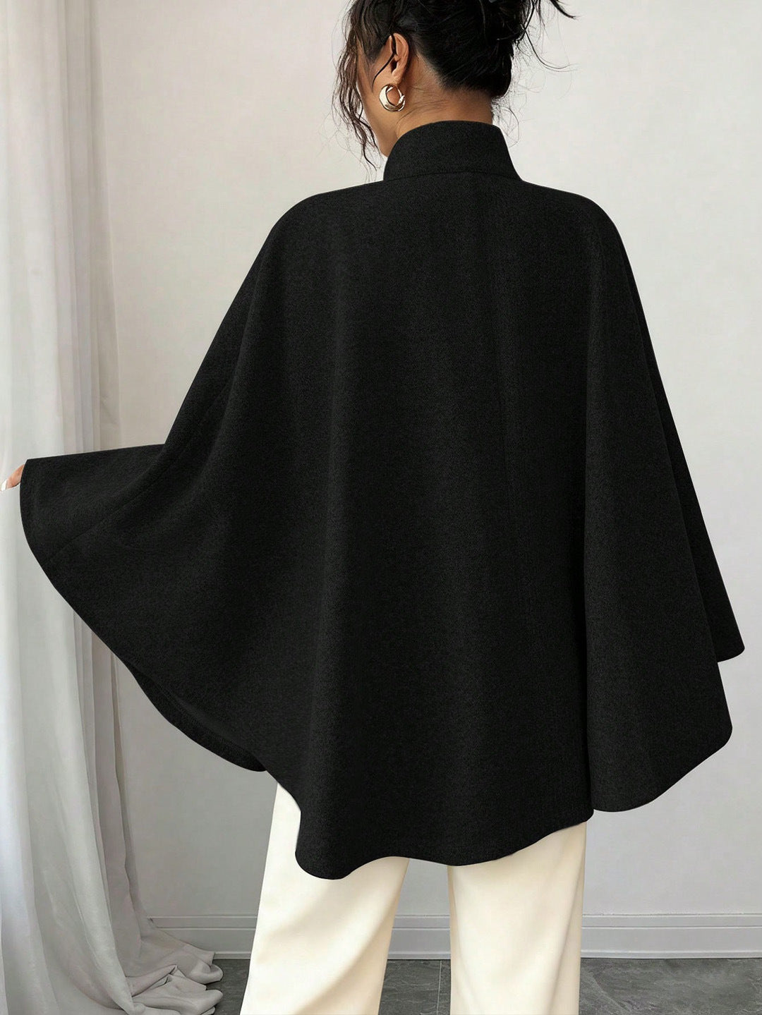 Women's Cape Sleeve Slim-Fit Stand Collar Wool Winter Coat