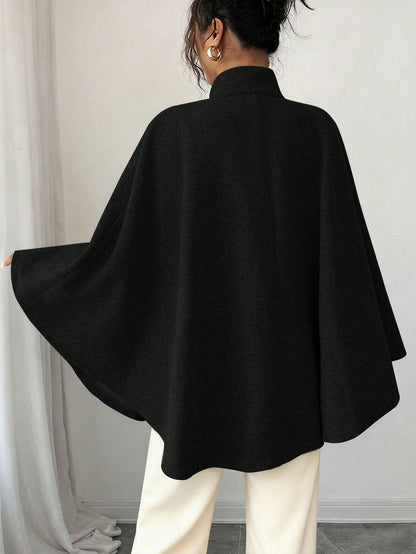 Women's Cape Sleeve Slim-Fit Stand Collar Wool Winter Coat
